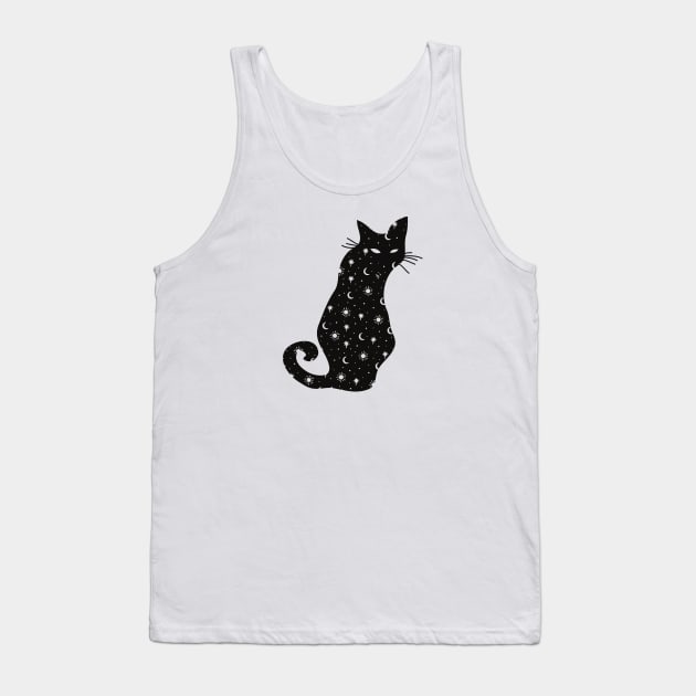 Black Cat Silhouette with moon, sun and stars Tank Top by From Mars